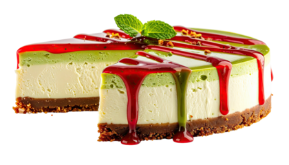 Sliced matcha cheesecake