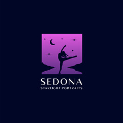 Silhouette Beautiful Woman dance at night vector logo design