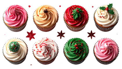 Festive Christmas cupcakes arranged in a grid pattern