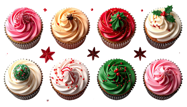 Festive Christmas cupcakes arranged in a grid pattern