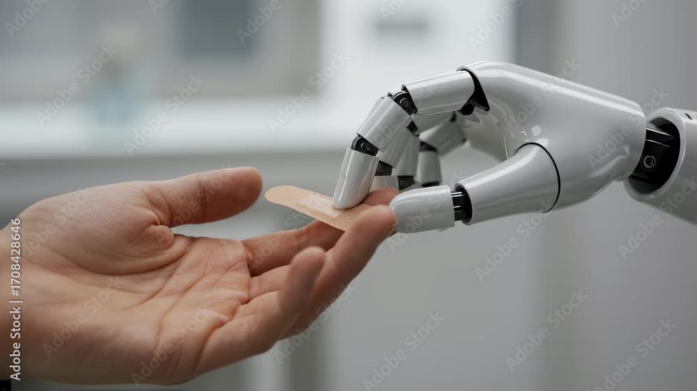 Poster robotic hand performs precise movements, illustrating artificial intelligence and automation technol