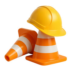  3D Safety Cone with Yellow Helmet Transparent PNG