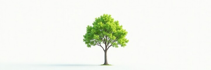 Fototapeta premium A solitary green tree with delicate branches and vibrant leaves standing out against a pure white background , botanical, leaves