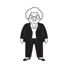 Old woman in formal clothes black and white vector illustration simple minimalist portrait design
