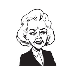 Old woman in formal clothes black and white vector illustration simple minimalist portrait design
