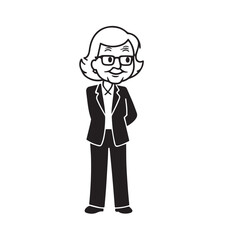 Obraz premium Old woman in formal clothes black and white vector illustration simple minimalist portrait design 