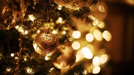 A beautifully decorated tree with glowing ornaments, evoking festive holiday spirit.