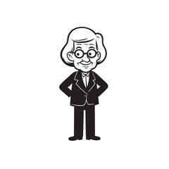 Old woman in formal clothes black and white vector illustration simple minimalist portrait design

