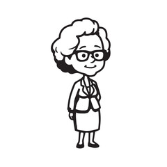 Old woman in formal clothes black and white vector illustration simple minimalist portrait design
