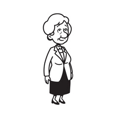 Old woman in formal clothes black and white vector illustration simple minimalist portrait design
