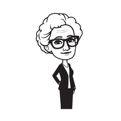Old woman in formal clothes black and white vector illustration simple minimalist portrait design
