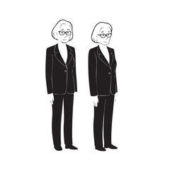 Old woman in formal clothes black and white vector illustration simple minimalist portrait design
