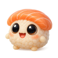 Kawaii Sushi Character with Smiling Face and Big Eyes featuring soft lighting, pastel tones, expressive characters, and whimsical design elements for storytelling and 