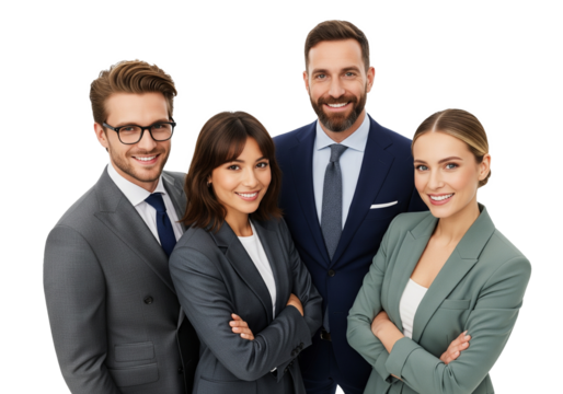 Group of four Caucasian businesspeople, two men, two women isolated - Powered by Adobe