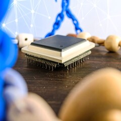 Vintage computer chip on a wooden surface