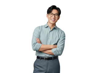 UX research analyst, male east asian professional isolated