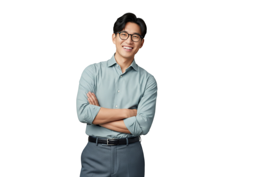 UX research analyst, male east asian professional isolated