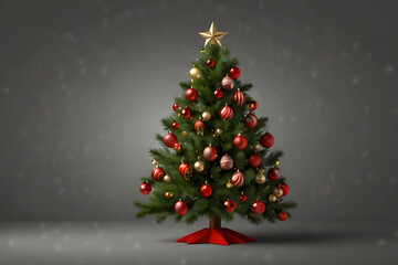 Fototapeta premium A beautifully decorated christmas tree with gifts under it on gray background
