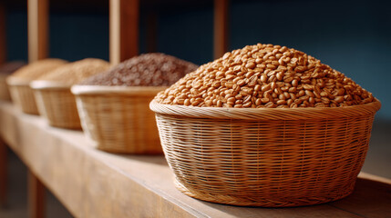 Coffee demand in emerging markets is rising as baskets of fresh coffee beans are displayed on wooden table in vibrant setting