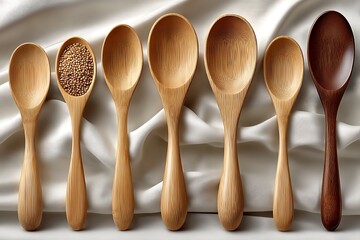 Rustic natural spoons placed in line high resolution picture