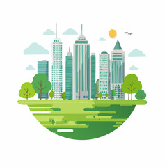 Cityscape Modern Style Green Urban Landscape with Skyscrapers Trees and Clouds Peaceful Environment