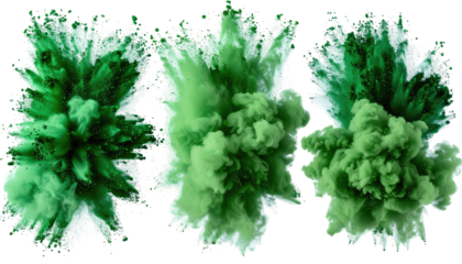 Abstract bursts of vibrant emerald green ink against black
