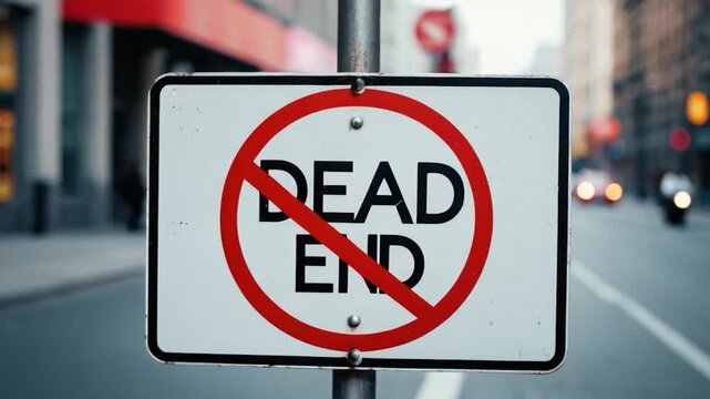 A street sign indicating a dead end in a urban setting, suitable for use in maps, navigation, and urban planning projects