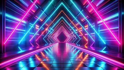 Obraz premium A futuristic tunnel with vibrant neon lights in pink, blue, and orange, creating a dynamic and energetic scifi atmosphere