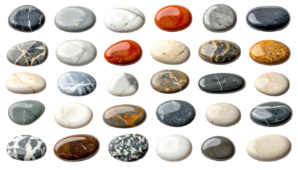 Colorful oval stones arranged in a grid pattern