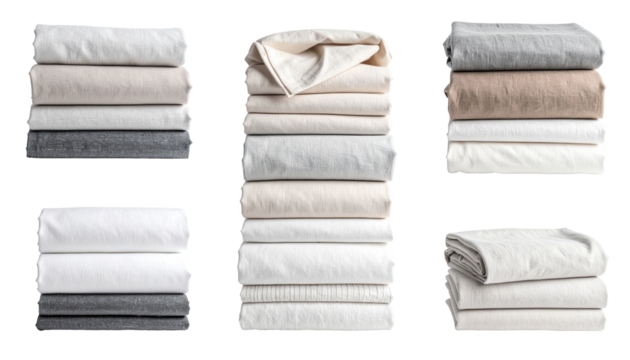 Stacked linen bedding in various colors