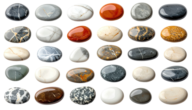 Colorful oval stones arranged in a grid pattern
