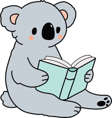 cute animal reading book