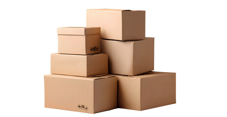 Fototapeta premium PNG five cardboard boxes stacked on top of each other, with a transparent