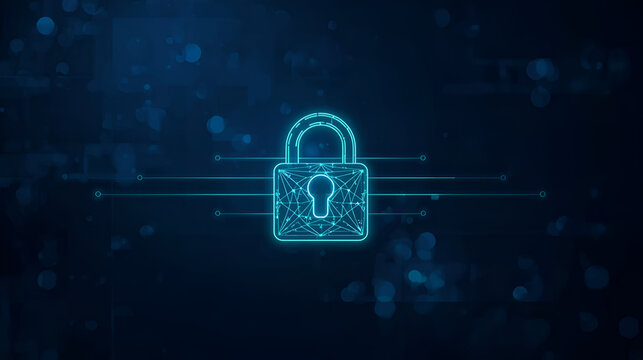 Secure data protection system abstract lock icon with modern cybersecurity technology visualization