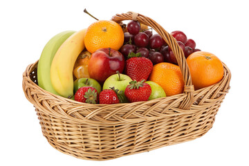 Fresh fruit basket with apples bananas oranges strawberries grapes healthy snacks natural food