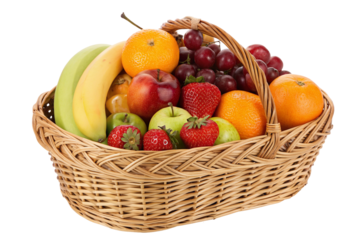 Fresh fruit basket with apples bananas oranges strawberries grapes healthy snacks natural food