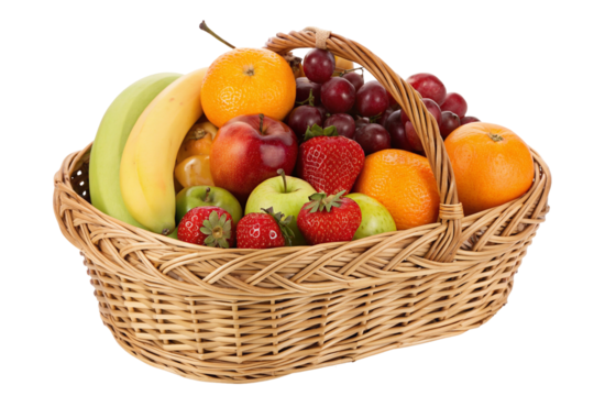 Fresh fruit basket with apples bananas oranges strawberries grapes healthy snacks natural food