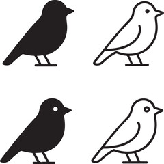 Bird icons set,black bird icons,flying bird icons,solid silhouette,line art outline,filled minimal style,thin stroke outline,isolated vector design for wildlife and freedom themes