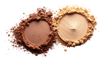 Two circles of light-brown and beige powder, scattered