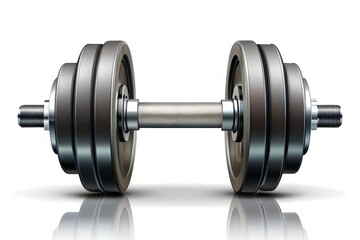 Fototapeta premium Isolated on white background, a realistic adjustable dumbbell with chrome handle and black weight plates for strength training