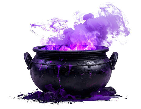 Witch's cauldron steaming purple
