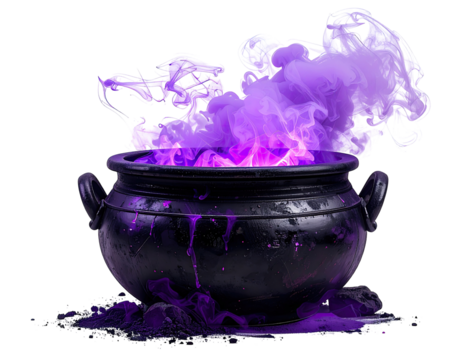 Witch's cauldron steaming purple