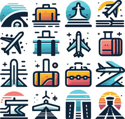Airport collection logo icon vector white background .