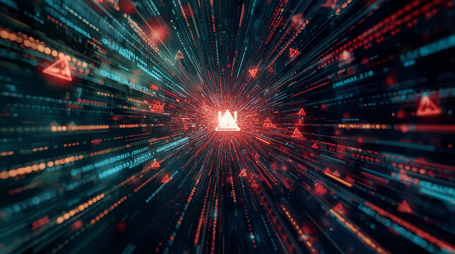 Cybersecurity phishing attack and malware alert visualization with digital network defense concept