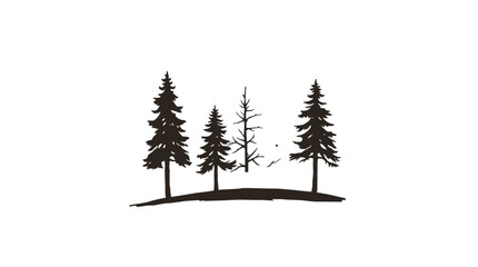 Silhouette illustration depicting a group of evergreen trees on a simple, sketched ground.