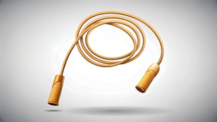 A simple yellow jump rope with wooden handles, isolated on a white background, perfect for fitness and exercise content