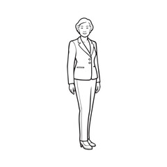 Old woman in formal clothes black and white vector illustration simple minimalist portrait design
