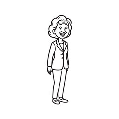 Old woman in formal clothes black and white vector illustration simple minimalist portrait design
