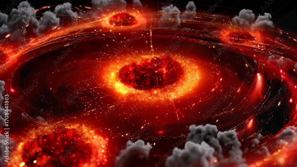 Aufkleber aerial view of a vibrant cosmic explosion with red and orange colors and swirling clouds.animation l