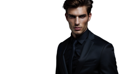 Portrait of a Handsome Man in a Black Suit